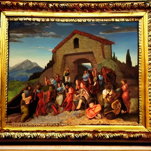 Image similar to Herobrine shrine, oil painting in the style of Italian Renaissance