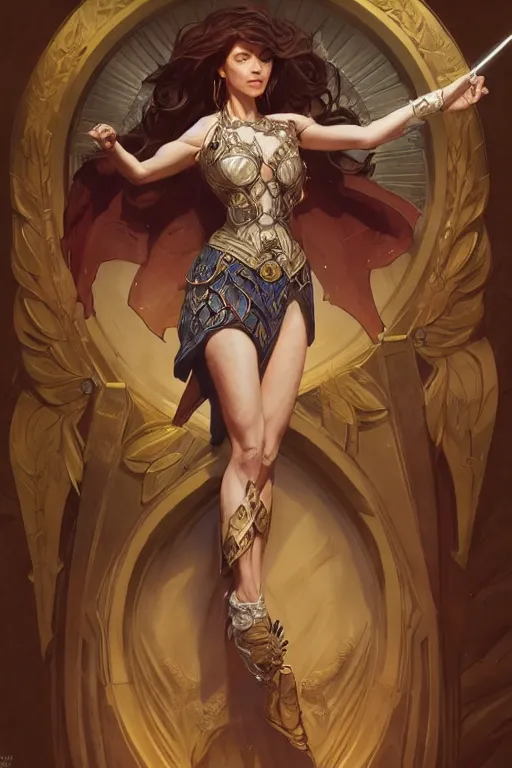 Prompt: personification of the united state of america, full body shot, d & d, fantasy, intricate, elegant, highly detailed, digital painting, artstation, concept art, matte, sharp focus, illustration, hearthstone, art by artgerm and greg rutkowski and alphonse mucha