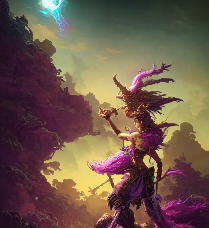 Prompt: a majestic warrior + purple hair and elf ears, backlit, strong rim light, highly detailed, digital painting, by Alvaro Castagnet + Peter Mohrbacher + Dan Mumford + vivid colors + high contrast, 8k resolution, intricate, photorealistic, smooth