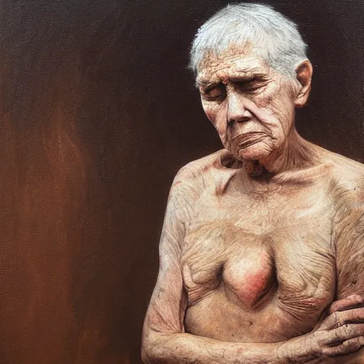 Image similar to pain and old age, dark, painting