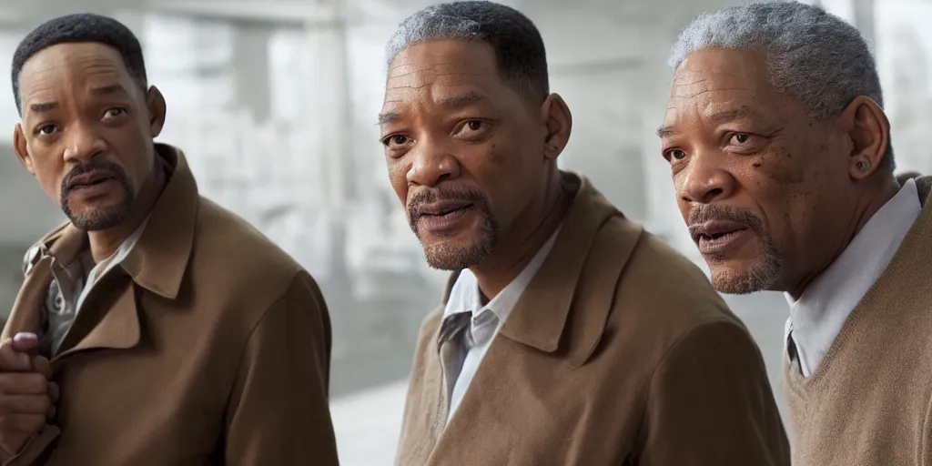 Prompt: Will Smith as Morgan Freeman in 'The FreeMan' (2023), movie still frame