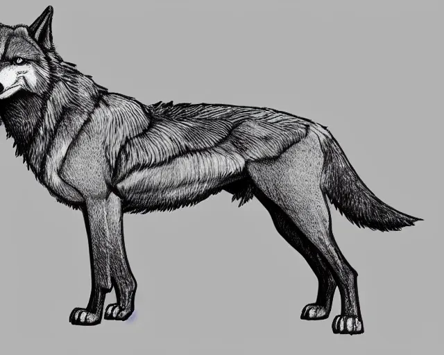 Image similar to professional digital art of a full-body outline of a wolf, very simple, no color, high quality, HD, 8K,