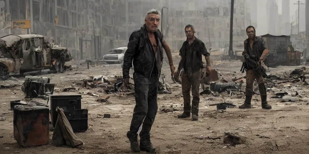 Prompt: a scene from a post - apocalyptic movie starring robert deniro - n 9