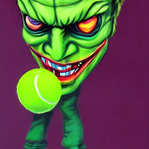 Image similar to a tennis ball monster the joker, chalk, digital art, fantasy, magic, trending on artstation, ultra detailed, professional illustration by Basil Gogos