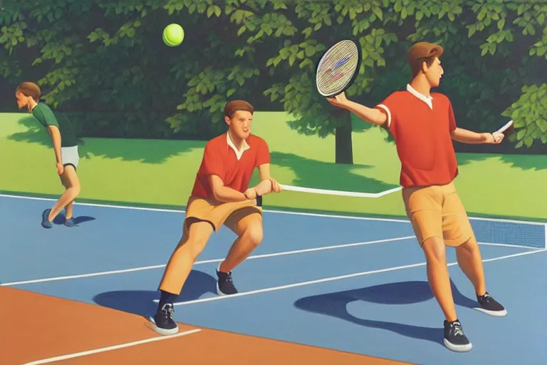 Image similar to two men playing tennis, summer afternoon, kenton nelson