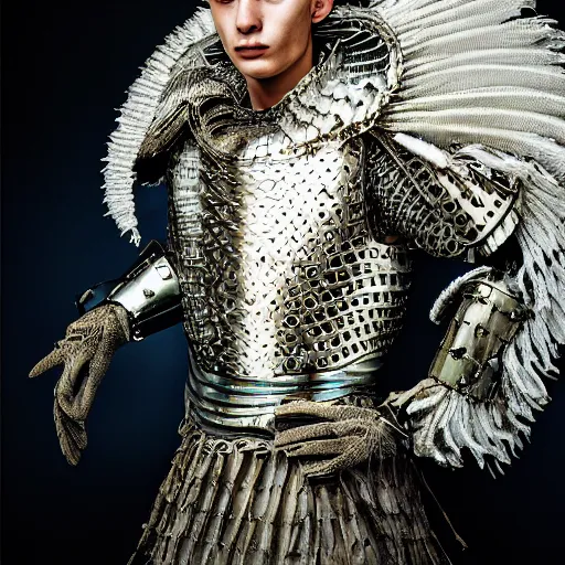 Prompt: a portrait of a beautiful young male wearing an alexander mcqueen armor made of water , photographed by andrew thomas huang, artistic