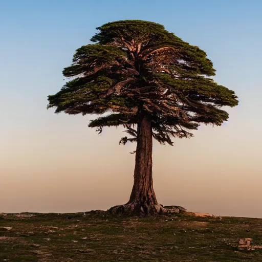 Image similar to photograph of cedar of lebanon shaped like masculine strong man, photography