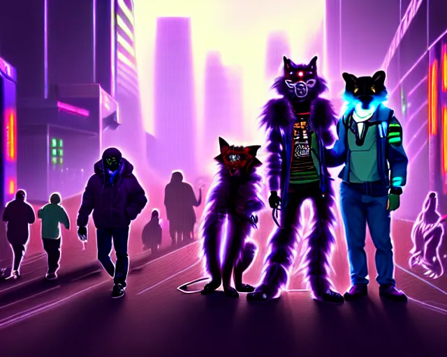 Prompt: high - resolution photograph from a cyberpunk era furry fandom convention ( midwest furfest 2 0 4 7 ), taking place after the genetic revolution and quantum singularity. photorealistic.