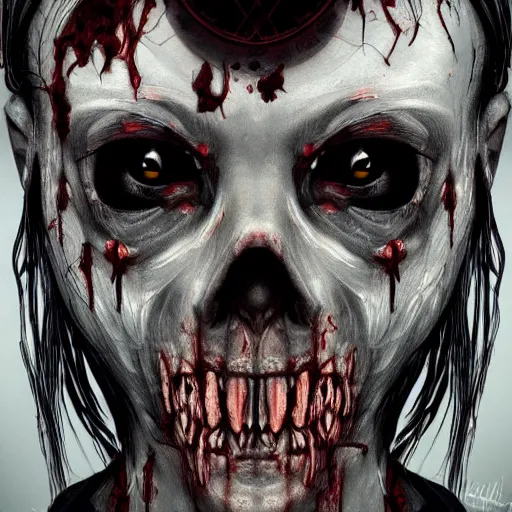 Image similar to decayed zombie face, symmetrical, artstation