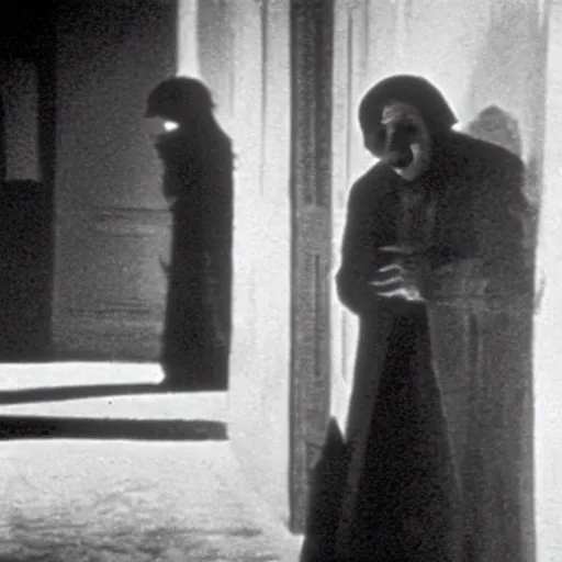 Prompt: still from nosferatu in which a vampire is annoyed because he hasn't been getting any sleep