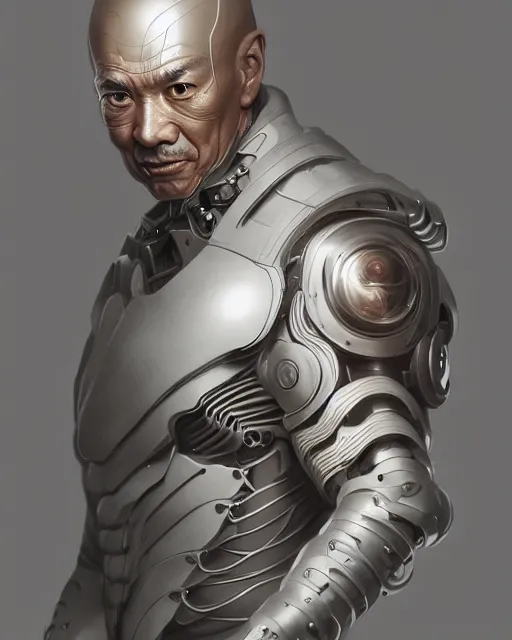 Image similar to a middle aged chinese male cyborg, elegant, real life skin, intricate, high detailed, artstation, concept art, smooth, sharp focus, art by artgerm and greg rutkowski