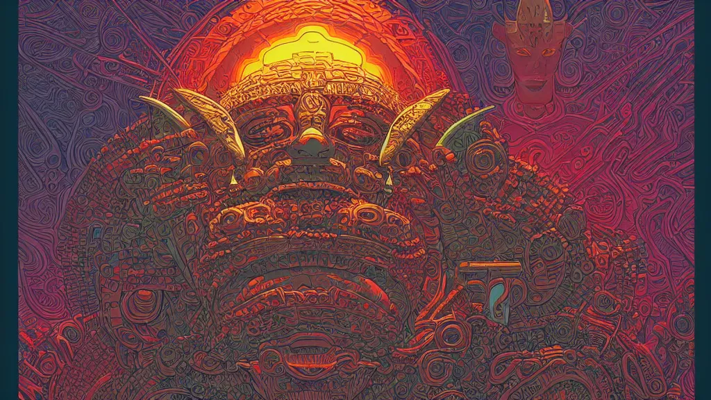 Image similar to highly detailed illustration of a mayan god by kilian eng, by moebius!, by oliver vernon, by kyle hotz, by dan mumford