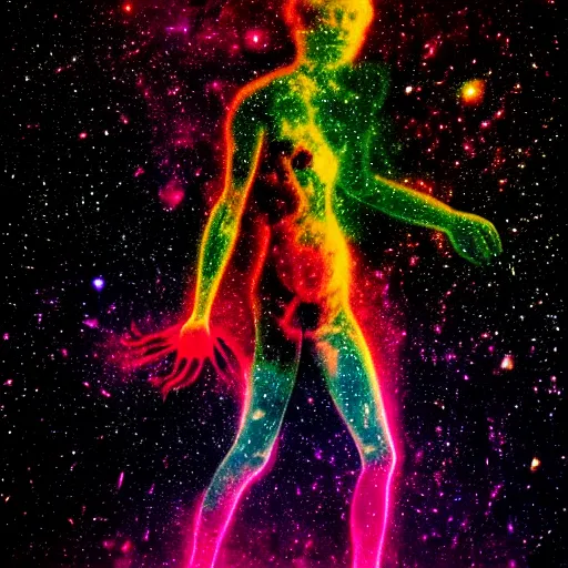 Image similar to A psychedelic silhouette of a human body filled with the universe, planets, stars and galaxies