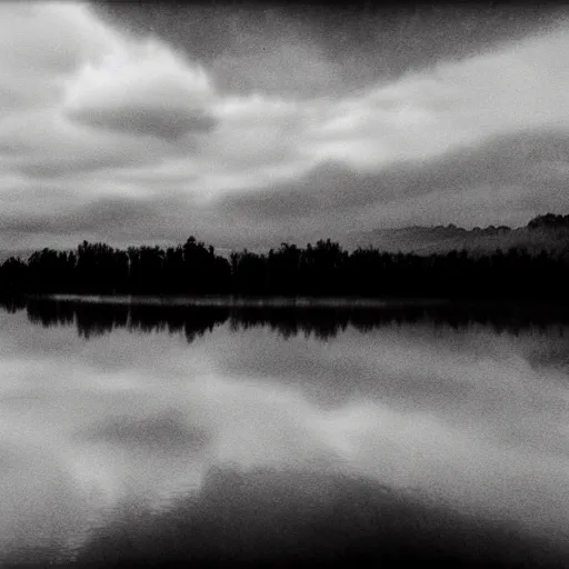 Prompt: lake by William Blake, mist, no tress, lomography burn effect, photo, monochrome, 35mm