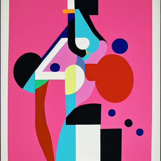 Image similar to A abstract painting in the style of Hildegarde Handsaeme and Gary Hume and Tatsuro Kiuchi, flat colour-block style, geometric abstraction, portrait of beautiful woman, clean black outlines, modern pastel colours