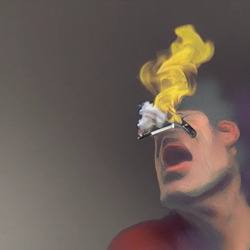 Image similar to smoker. smoke. happiness. impressionism. poster. matt painting. octane render