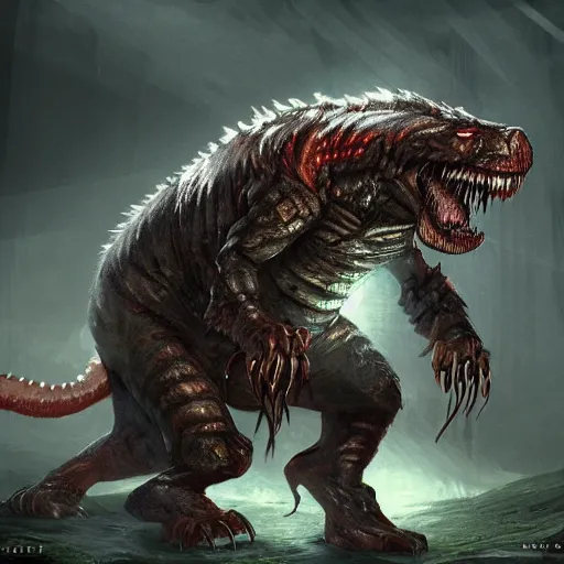 Prompt: the fearsome predator with its full body concept art, high quality, atmospheric lighting and superb mood