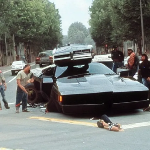 Image similar to K.I.T.T. from Knight Rider in a traffic accident.