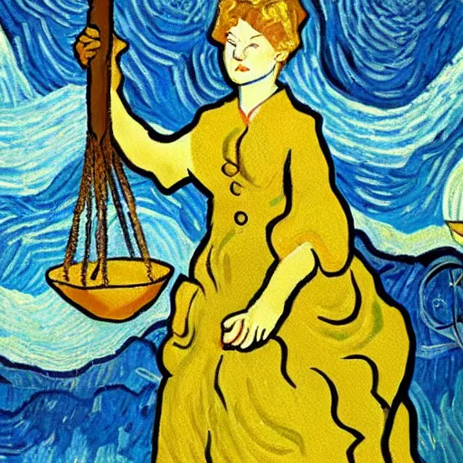 Image similar to van gogh painting of lady justice