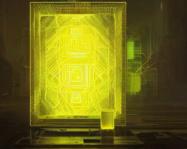 Prompt: portrait of wizard with neonyellow cubes, intricate abstract. intricate artwork, by tooth wu, wlop, beeple, dan mumford. concept art, octane render, trending on artstation, greg rutkowski very coherent symmetrical artwork. cinematic, key art, hyper realism, high detail, octane render, 8 k, iridescent accents