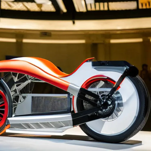 Image similar to delorian motorcycle, prototype demo at the hall of science