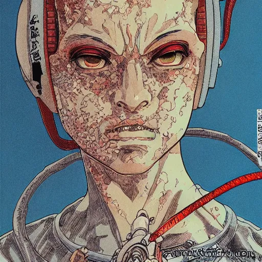 Image similar to portrait of female demon naraka astronaut painted in miyazaki color style drawn by katsuhiro otomo and takato yamamoto, high detail, intricate linework, sharp, smooth face, china doll face, high detail, manga and anime