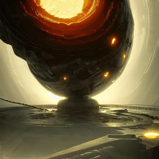 Image similar to imploding dyson sphere, by cedric peyravernay, highly detailed, excellent composition, cinematic concept art, dramatic lighting, trending on artstation