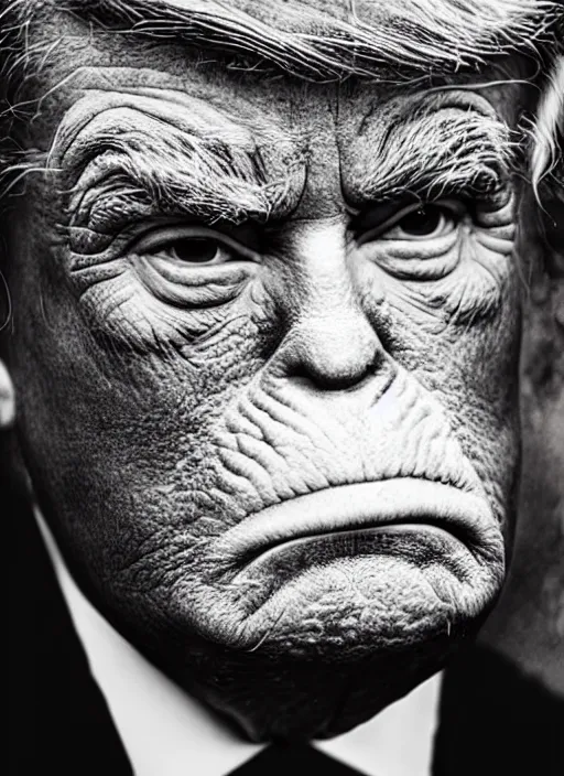 Prompt: a portrait photograph of Donald Trump as a great ape, DSLR photography