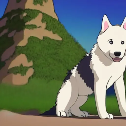 Prompt: husky puppy animated by studio ghibli, ary by studio ghibli,