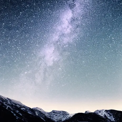 Image similar to calming relaxing snowy mountain silhouetted against a dark starry night sky from a distance