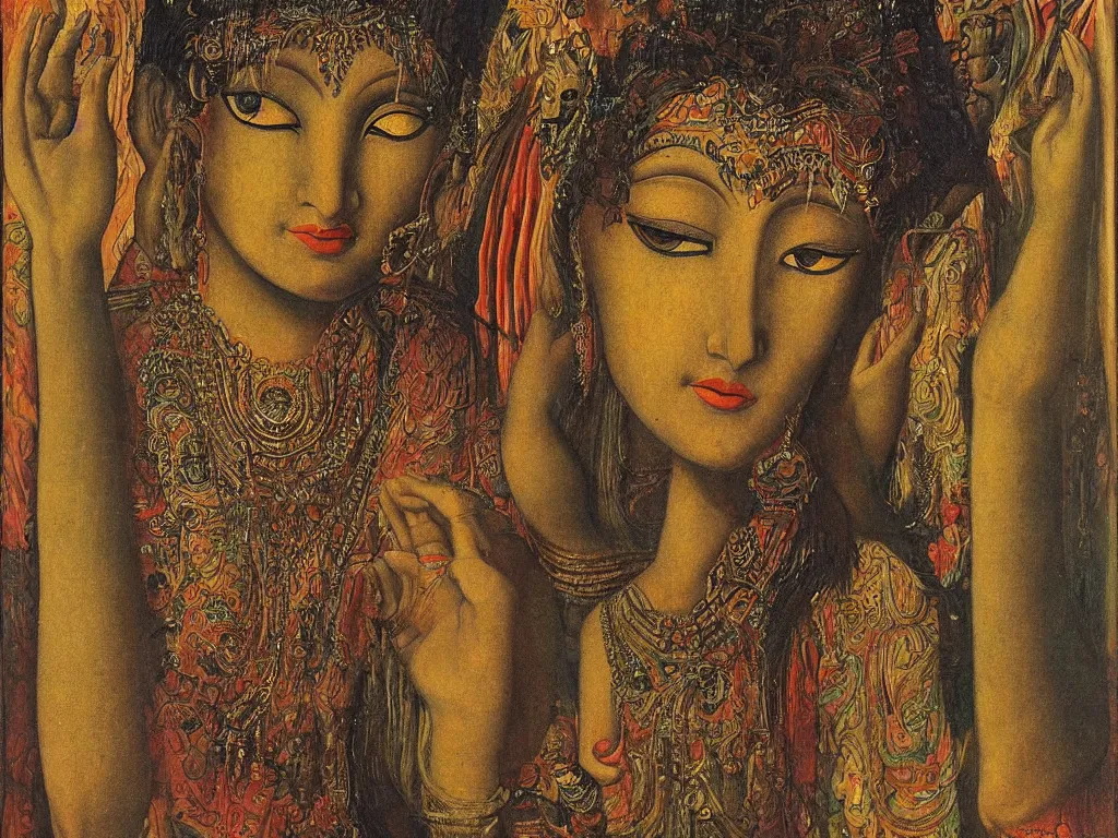 Image similar to portrait of an apsara. painting by ernst fuchs