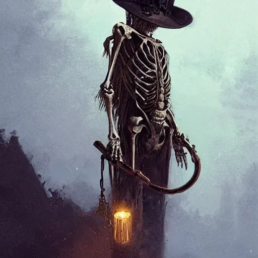 Prompt: a skeleton with a golden chain,wearing a hat,digital art,realistic,ultra detailed,art by greg rutkowski,dramatic,cinematic,movie,swag,cool