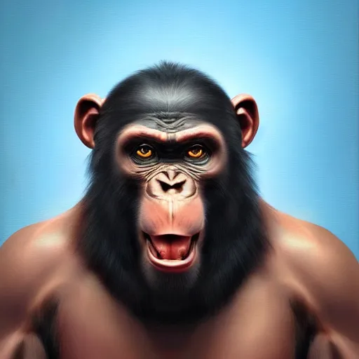 Image similar to Strong Angry Chimpanzee Screaming, Boris Vallejo, Epic, 8k resolution, ArtStation, Hyperrealistic