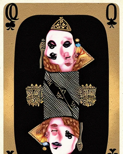 Image similar to queen of spades playing card in the style of tom bagshaw