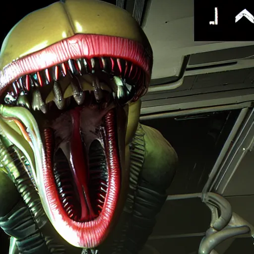 Image similar to Alien Isolation VR mod, horrifying xenomorph jumpscare RTX 4K