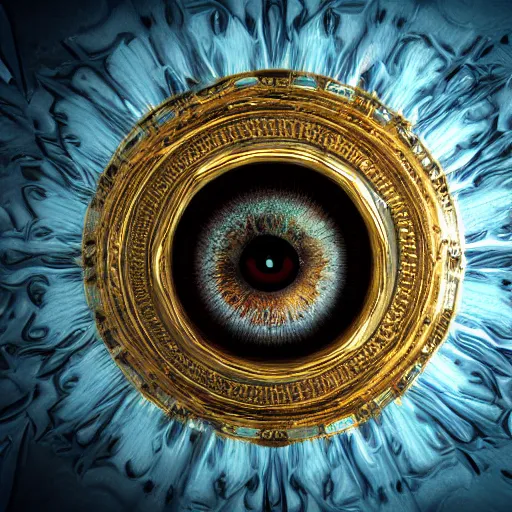 Prompt: The eye of god Rah, intricate, ornate, photorealistic, ultra detailed, octane render, high definition, depth of field, bokeh, 8k, artstation