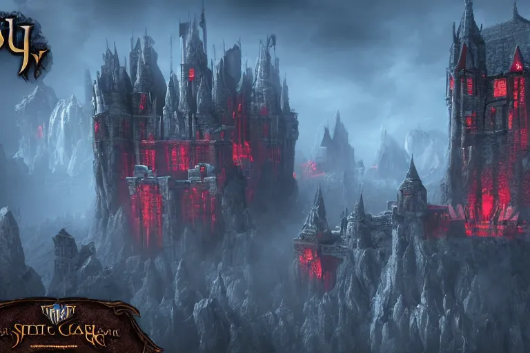 Image similar to big evil castle - city rock dark shadow elves, might and magic heroes vii, dark fantasy, shadows, artstation trending, unreal engine 5, red