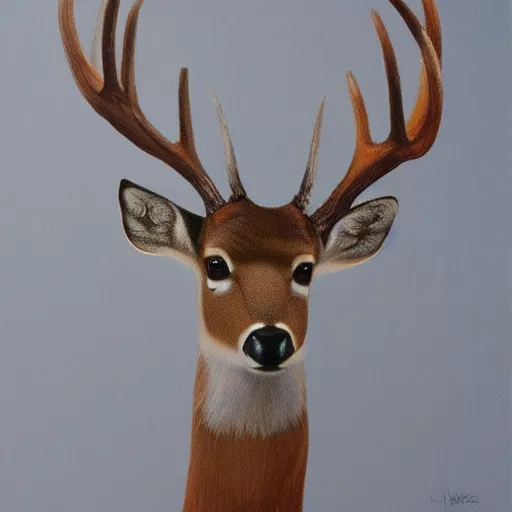 Image similar to a calming painting of a deer. deer portrait. symmetric. trending on artstation