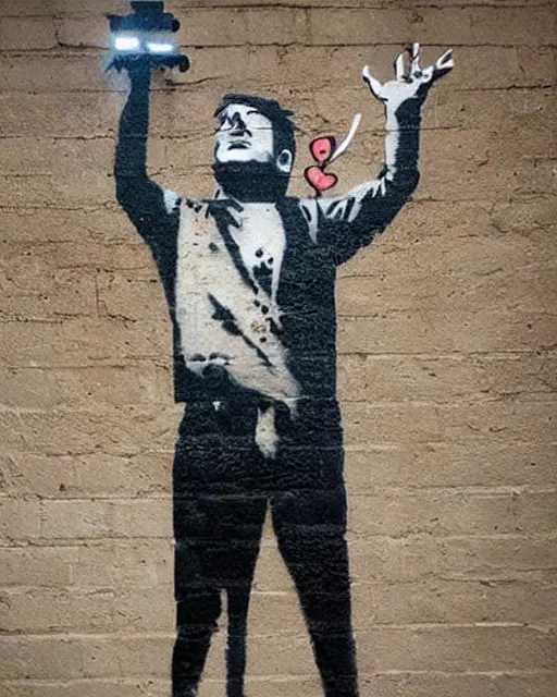 Prompt: A banksy tribute to Robin Williams, street art, detailed, gorgeous lighting