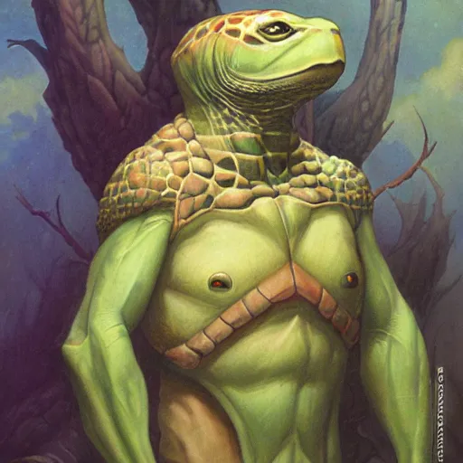 Prompt: anthropomorphic turtle hero by gerald brom