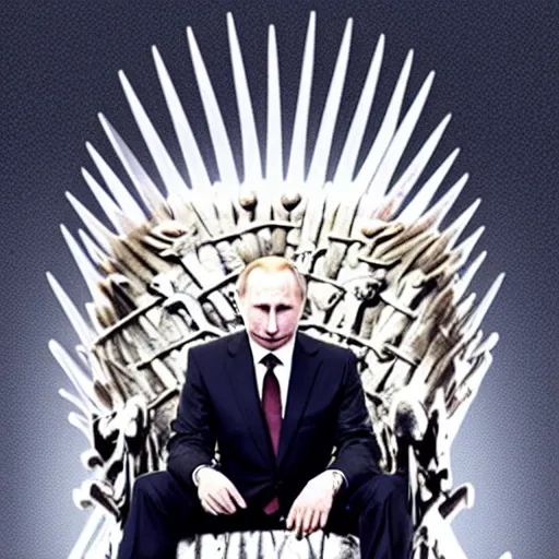 Image similar to “Putin sitting on the iron throne, 4k, award winning, Photograph”