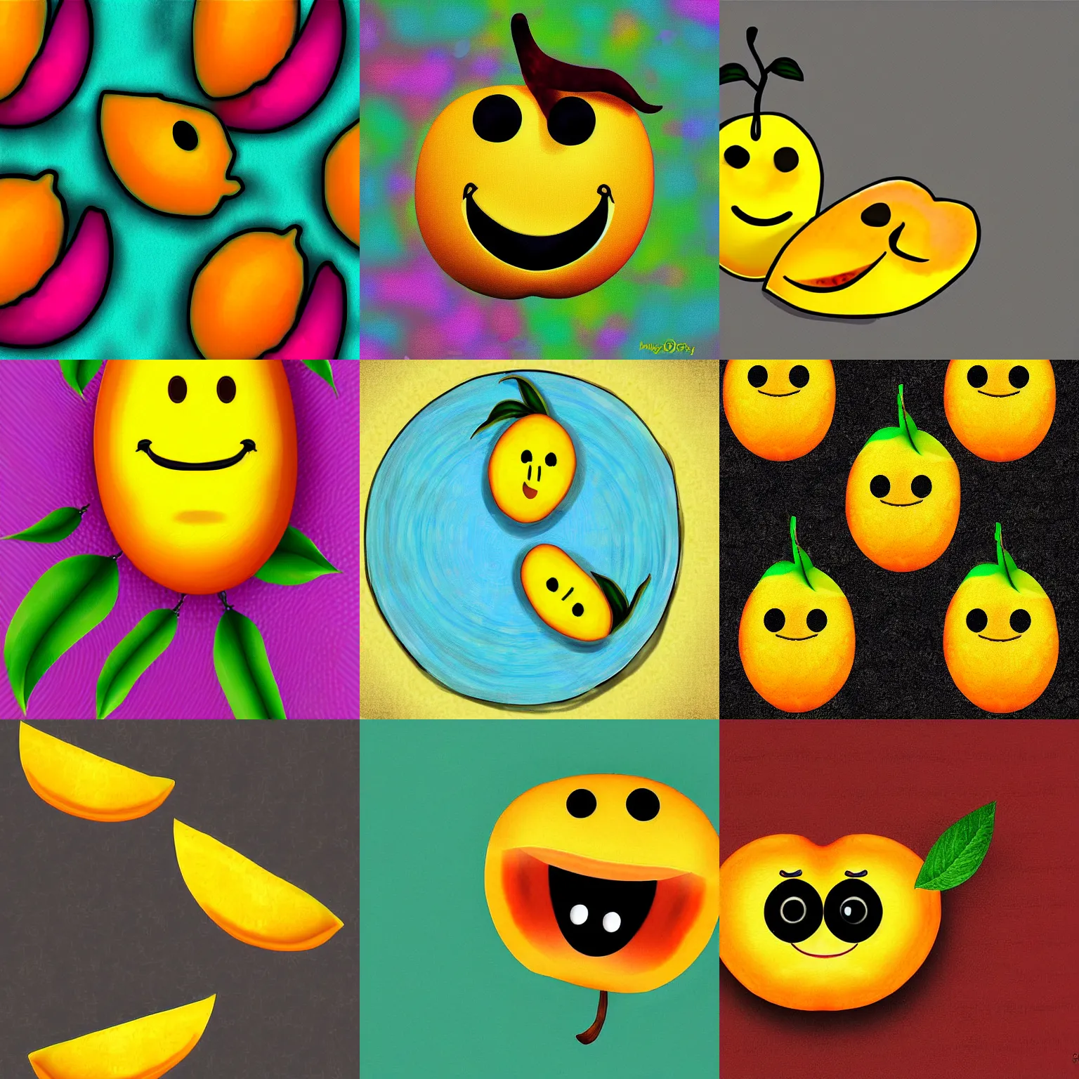 Prompt: cute smiley mango, digital art