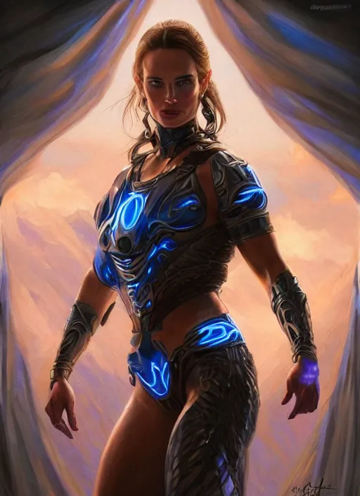 Prompt: muscled Natalie Portman with bright blue glowing eyes as a ruggedly handsome hero, intricate, elegant, highly detailed, centered, digital painting, artstation, concept art, smooth, sharp focus, illustration, art by artgerm and donato giancola and Joseph Christian Leyendecker, Ross Tran, WLOP