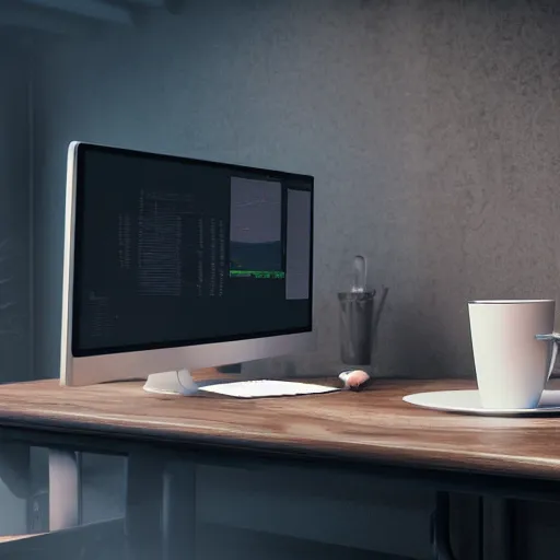 Prompt: : sloppy old cup of coffee spilling onto computer monitor unrealengine ,cinematic, hyper realism, high detail, octane render, 8k