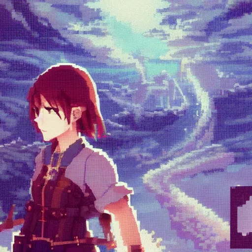 Prompt: pixel art of the emerald herald by makoto shinkai and akihiko yoshida