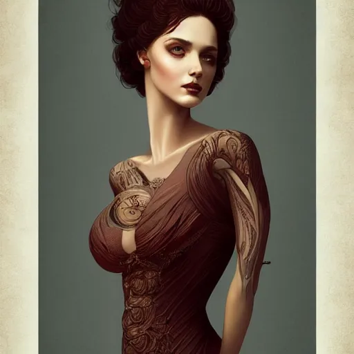 Prompt: wearing a full tight curvy long dress female, soft painting of idealistic curiosities and illusions, perfectly detailed linework, symmetrical accurate intricate sensual features, highly detailed, artstation, sharp focus, tom bagshaw