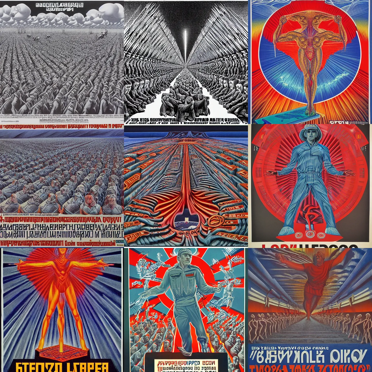 Prompt: soviet propaganda advertising labor camps, by alex grey