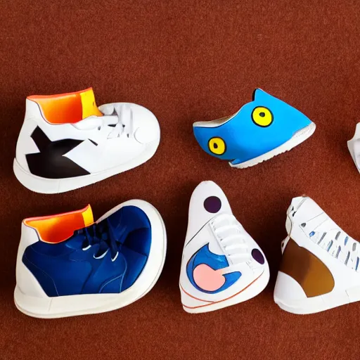 Image similar to shoes in the style of pokemon, product photo