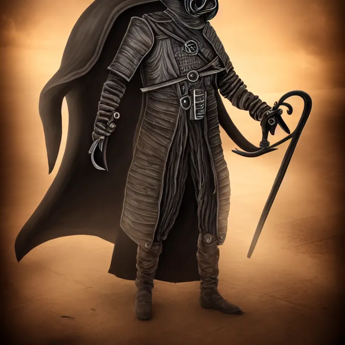 Prompt: full length portrait photograph of a futuristic plague doctor warrior. Extremely detailed. 8k