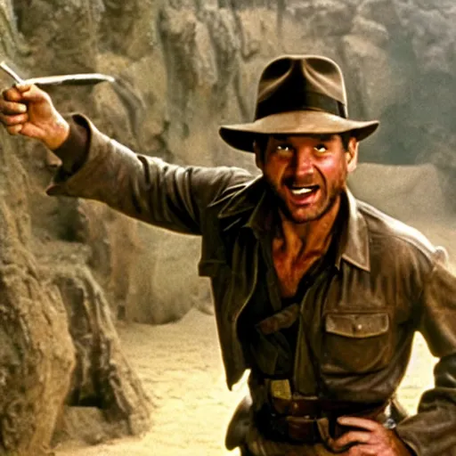 Prompt: Indiana Jones found the Holy Grail, cinematic still